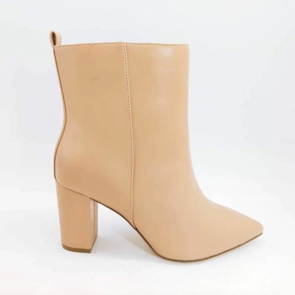 Justfab Shoes Womens Olyvia Ankle Booties Beige Side Zip Pointed Toe 7 New